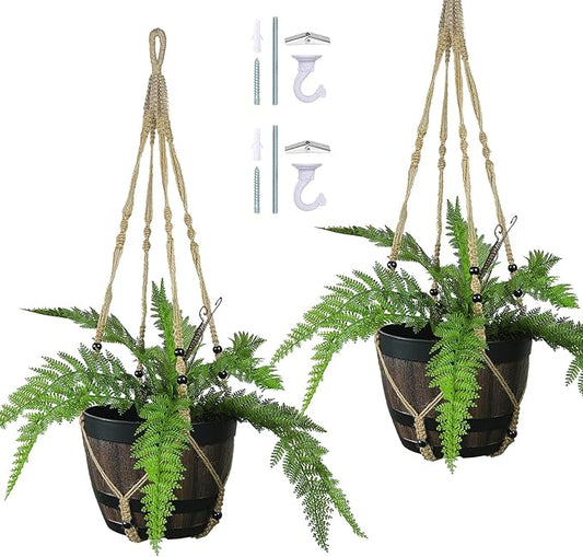 43 Inch Macrame Plant Hanger Large for up to 12 Inch Pot Extra Long Hanging Plant Holder No Tassels Jute Hanging Planter Basket for Indoor Outdoor Boho Decor, Brown 2 Pack