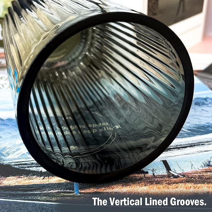 Muyan 9.8" Flower Vase for Decor Ribbed Glass Vase Modern for Centerpieces Desktop Home Office Dining Living Room Wedding (Gray)