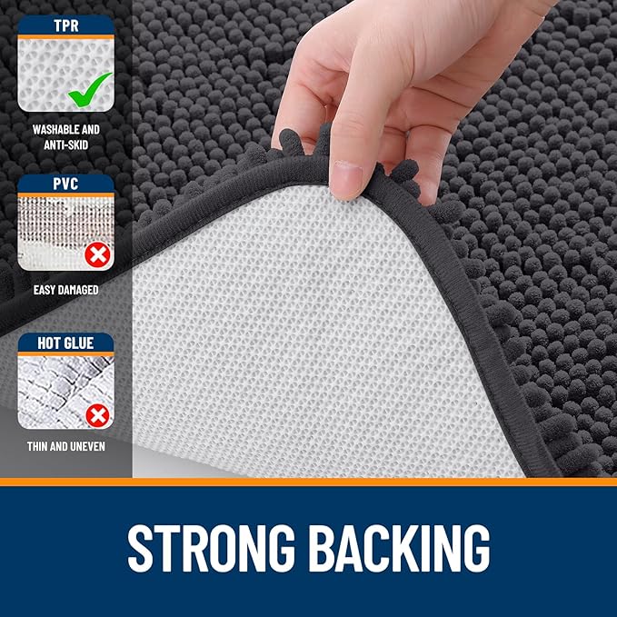 OLANLY Bathroom Rugs 36x24, Extra Soft Absorbent Chenille Bath Rugs, Rubber Backing Quick Dry, Machine Washable Bath Mats for Bathroom Floor, Tub and Shower, Home Decor Accessories, Dark Grey