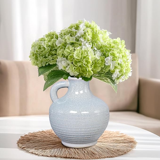 Sunddo Blue Ceramic Vases for Home Decor, 6 Inch Modern Decorative Vase with Handle, Small Flower Vase for Centerpiece, Entryway Living Room Dining Table Farmhouse Office Decor