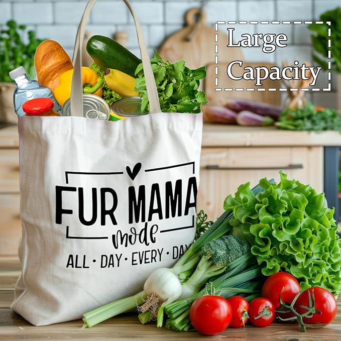 Fur Pet Mama Mom Tote Bag, Dog Cat Mom Gifts Canvas Tote Bags for Women, Gifts for Cat Dog Pet Lovers Reusable Grocery Shopping Bags