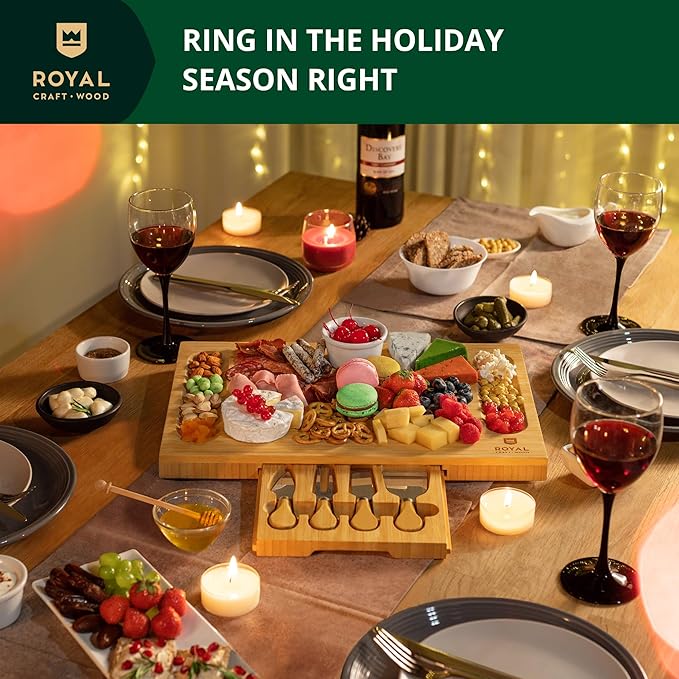 ROYAL CRAFT WOOD Premium Bamboo Charcuterie Board Set - Cheese Platter & Serving Tray & Serving Utensils - Perfect Housewarming Gift, Wedding, Bridal Shower Gift - Ideal for Entertaining and New Home