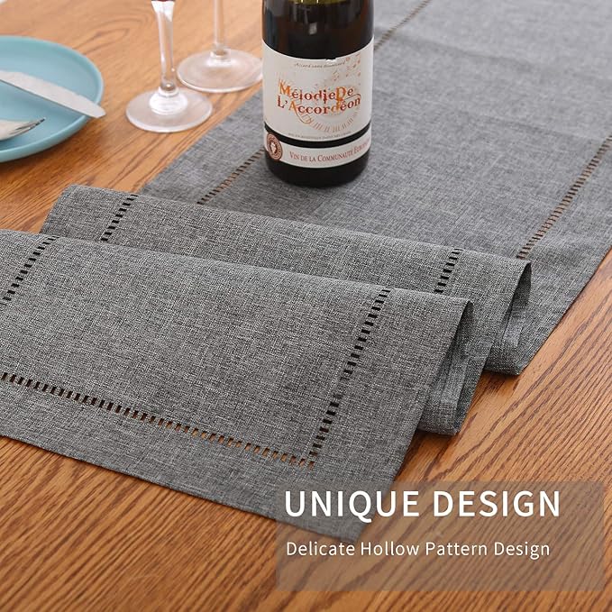 Tosewever Decorative Linen Table Runner Farmhouse Style Tabletop Collection 14 x 108 Inches Table Runners for Everyday Dining Wedding Party Holiday Home Decor (14" x 108", Grey/Straight)
