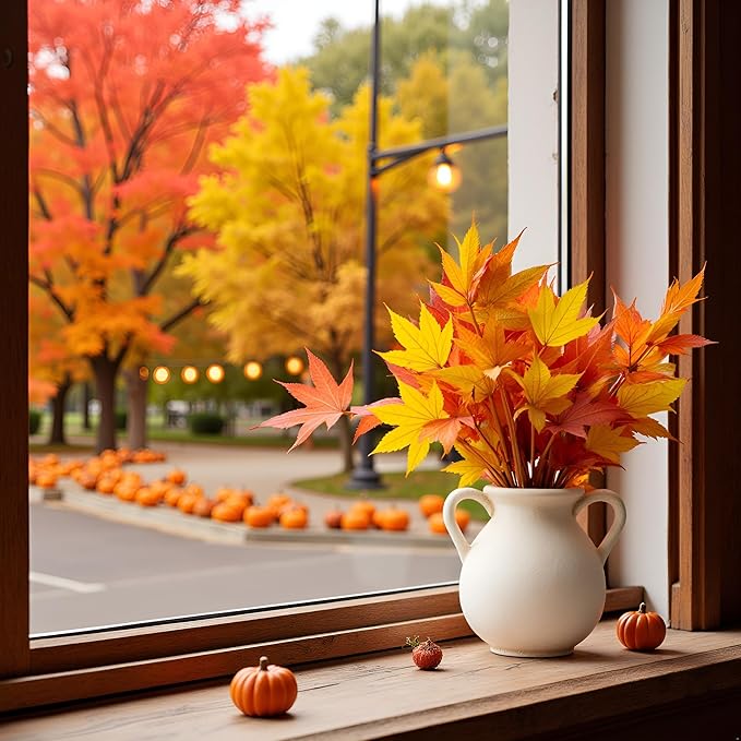 LUKA Antique Ceramic Vase with 2 Handle,6.7 inches Rustic Vase Minimalist Decor, Decorative Vases for Home Decor, Table, Living Room, Shelf, Christmas Decoration(Small,White)