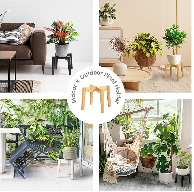 Wood 7.5" x 9.8" Plant Stand Indoor Outdoor, Wooden Single Floor Plant Pot Holder, Natural Plant Stand, Assembly Required (Excluding Potted Plants)