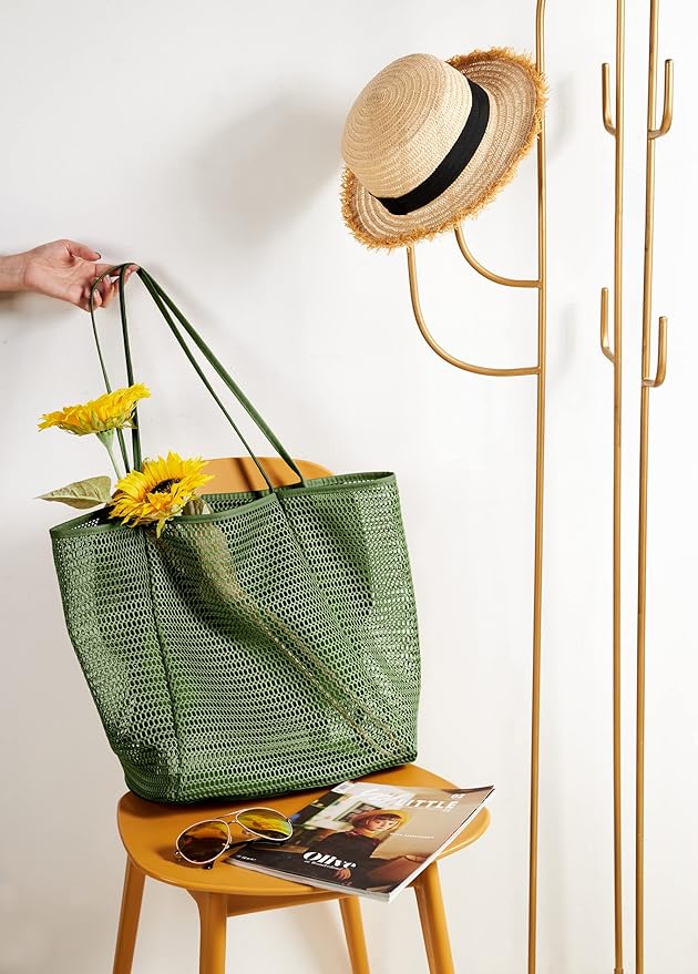 KALIDI BeachNylon Mesh Tote Bag, Casual Tote Bag Hobo Women Foldable MAX 23L Shoulder Bag For Beach Picnic Vacation