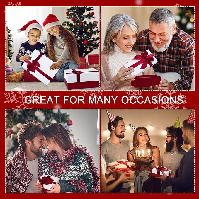 Tenceur 10 Pcs Gift Boxes with Lids Heavy Duty Nested Assorted Sizes Cardboard Gift Boxes for Presents with Ribbon for Xmas Holiday Present(Red, White,5 Size)