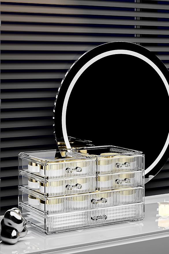ZHIAI Stackable Storage Drawers, Acrylic Bathroom Counter Organizer Clear Makeup Organizers for Vanity, Kitchen Cabinets, Bathroom, Undersink, Home Organization and Storage (6 Drawers, Pattern F)