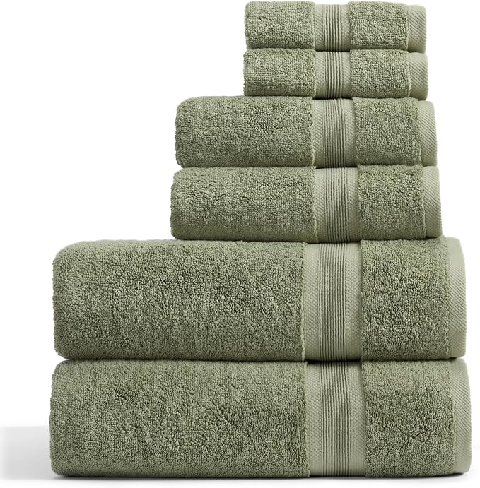Springtree Home Luxury Viscose from Bamboo Bath Towel Set 6 Piece Set | 35% Viscose from Bamboo - 65% Cotton | Absorbent Quick-Dry Towels for Bathroom | Oeko-TEX Standard 100 Cotton | Lily Pad Green