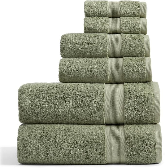 Springtree Home Luxury Viscose from Bamboo Bath Towel Set 6 Piece Set | 35% Viscose from Bamboo - 65% Cotton | Absorbent Quick-Dry Towels for Bathroom | Oeko-TEX Standard 100 Cotton | Lily Pad Green