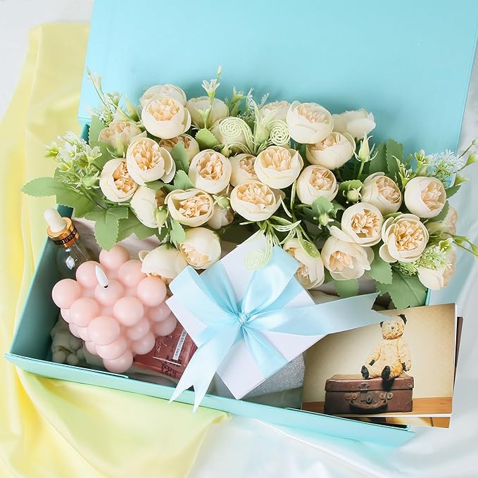 Aimyoo Blue Collapsible Gift Box with Magnetic Closure Lids 10.5x7x3 in, Bridesmaid Groomsmen Proposal Box, Medium Rectangle Box for Present Graduation Storage 3 Pack