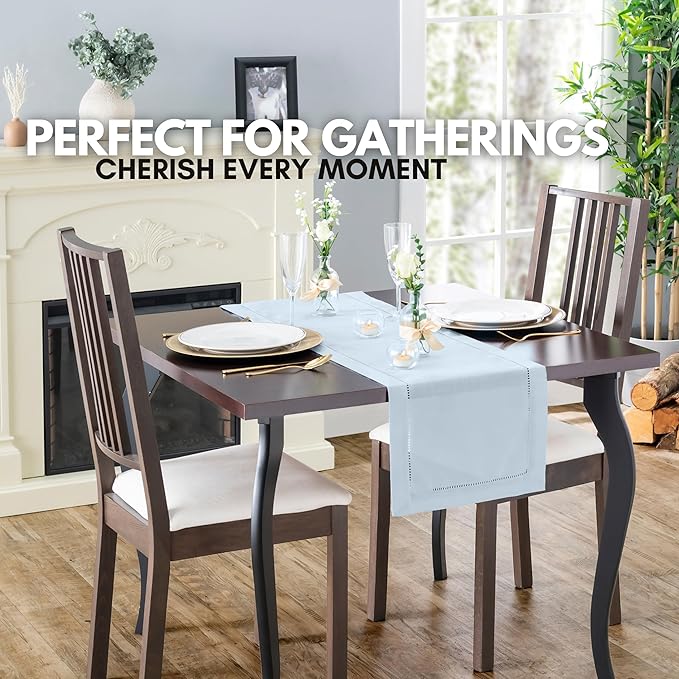 Light Blue Table Runner with Hemstitch – Dusty Blue Table Runner for Home Decor, Weddings, Baby Showers & Dining Room Decorations (14 x 72 Inches Long)