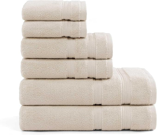 Tommy Hilfiger - Bath Towels, Ultra-Soft & Quick Drying with Zero Twist, 600 GSM Bathroom Towels with Iconic Flag Accent (Harborside Solid Beige, 6 Piece)