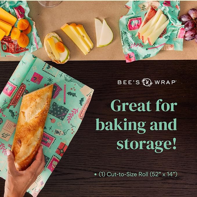 Bee's Wrap Beeswax Wraps for Food - Cut to Size Wax Paper Roll - Made in USA Reusable Waxed Paper & Bowl Covers - Organic & Eco-Friendly Alternative to Aluminum Foil & Plastic Wrap, Seasons Greetings
