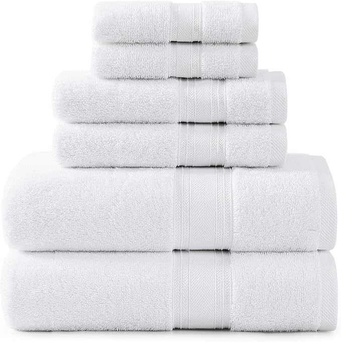 LANE LINEN Luxury Bath Towels Set - 6 Piece 100% CottonBathroom Zero Twist Shower Extra Absorbent Towel Super Soft 2 Hand Wash Cloths White