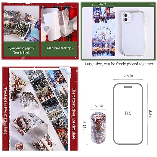 Christmas Washi Tape Set,3 Rolls City Landscape Stickers for Journaling,Christmas Washi Tape Stickers for Junk Journal Supplies,Scrapbooking,Notebook,Phone Case,DIY Craft(Victoria)