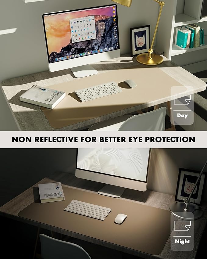 YSAGi Double-Sided Desk Pad, Leather Desk Mat, Eco Cork Desk Pad Protector, Large Mouse Pad for Desk, Waterproof Desk Blotter Pad, Writing Pad for Office/Home(23.6"x13.7",Apricot)