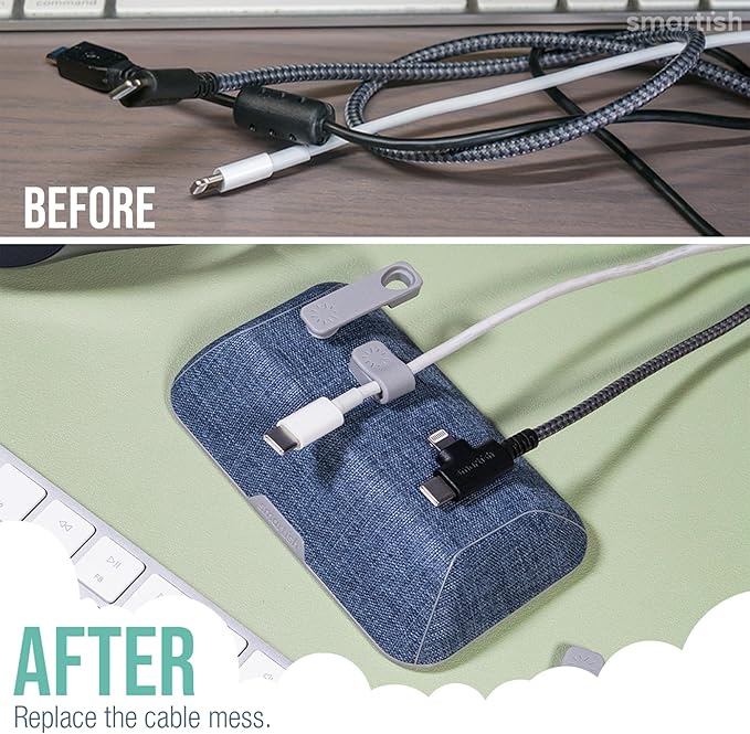Smartish® Magnetic Cord Holder - Bigger Cable Wrangler Stocking Stuffer Organizer with Magnet Clips for Charger Management on Desktop, Nightstand - Holds 6+ Cables - Blue Jeanie