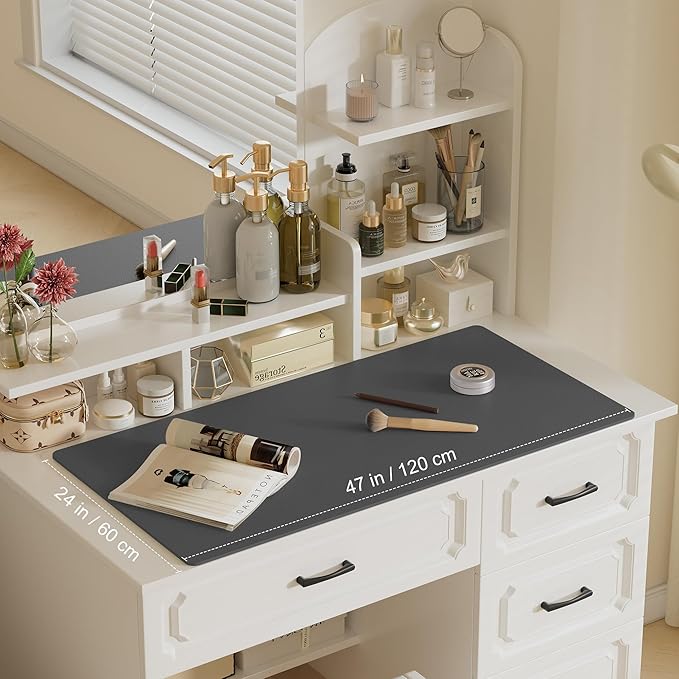 Aothia Leather Desk Pad Protector, Office Desk Mat, Large Mouse Pad, Laptop Desk Pad, Non-Slip PU Leather Desk Blotter, Waterproof Desk Writing Pad for Office and Home (Gray, 47" x 24")