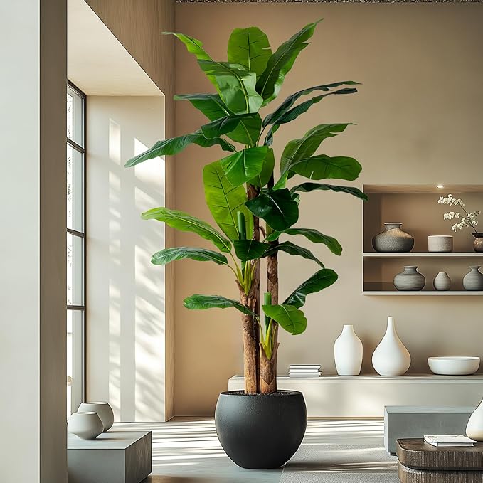 9FT Artificial Banana Tree Tall Fake Banana Leaf Plant Faux Banana Silk Tree Faux Banana Leaves for Home Swimming Pool Indoor Outdoor Patio Tropical Decor