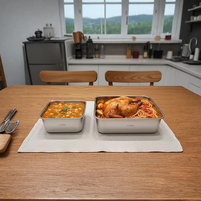 YUPER Stainless Steel Food Containers, Meal Prep Containers, Bacon Cheese Container for Refrigerator, Stainless Steel Containers with Lids Fruit Lunch Storage, 2 Pack (88+162OZ)