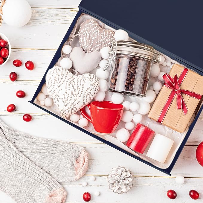 Navy Blue Gift Box with Magnetic Lids 13.8x8.3x4.4 in, Bridesmaid Groomsman Proposal Box, Large Rectangle Storage Box 1 Pack