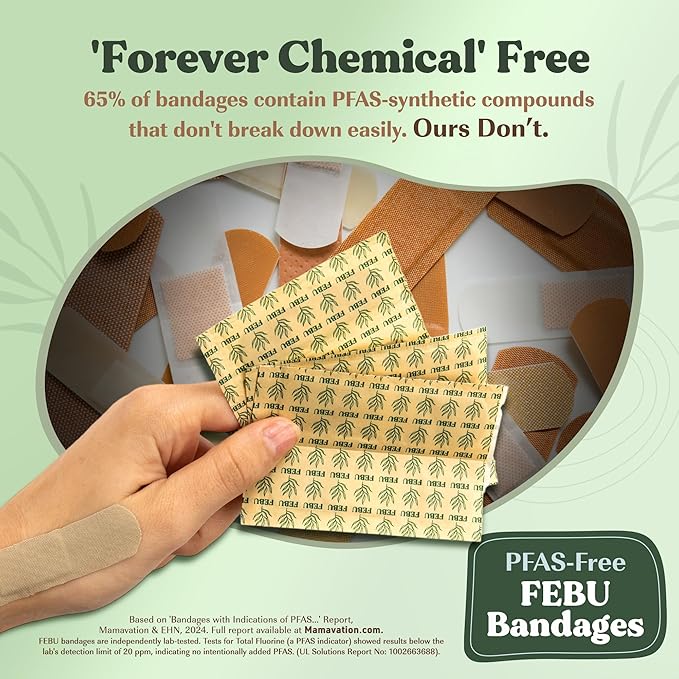 FEBU Eco-Friendly Bamboo Fingertip Bandages | PFAS Free Knuckle Bandages for First Aid | Flexible Fabric Wound Dressing | Fully Compostable, Latex Free Bandage | 30 Count Knuckle & Finger Bandage