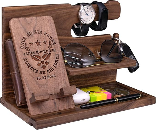 Air Force Gifts for Veterans Day Personalized Docking Station - Unique Nightstand Organizer Present for Soldiers in Military Air Force - Thank You Airforce Gifts, Veteran Air Force Christmas Gifts