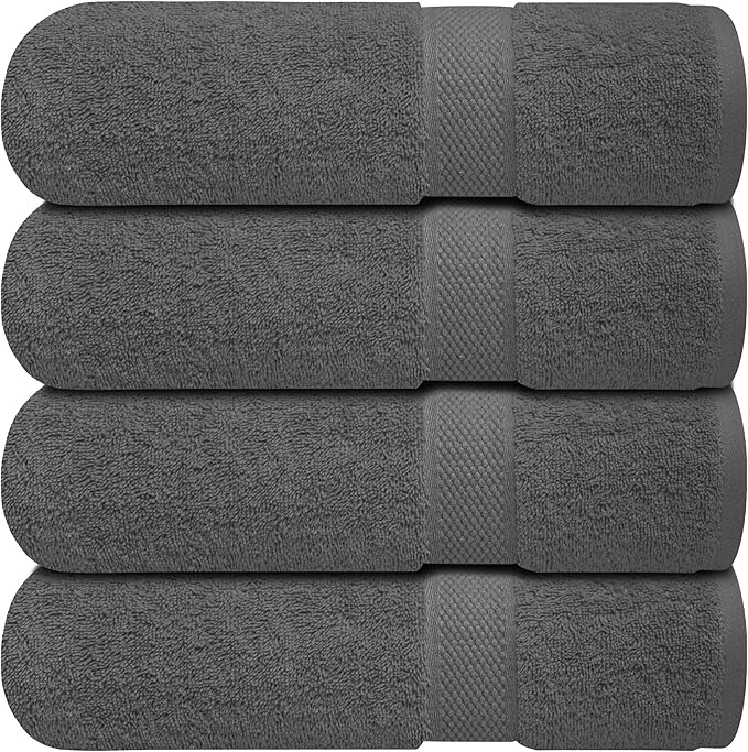 Infinitee Xclusives Luxury 100% Ring-Spun Cotton Bath Towels Set of 4 (27x54 inches) – Soft, Absorbent & Quick-Drying Towels for Bathroom, Gym, Spa & Hotel Use (Shadow Grey, Bath Towels)