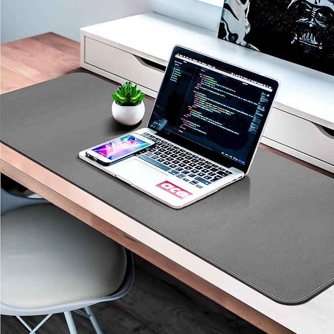 CENNBIE Leather Desk Mat, 55''x19.6'' Extra Large Desk Pad Blotter Protector, Extended Non-Slip Mouse Pad, Waterproof PU Leather Desk Mat on top of desks Large for Office and Home (Grey)