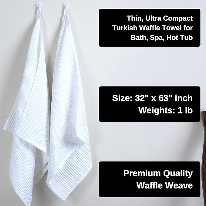 PÜSKÜL Premium Waffle Bath Towels Set of 2 - Organic 100% Turkish Cotton Bath Towel - Quick Dry, Absorbent, Light, Thin, 32x63 Large Waffle Towels for Bathroom (White Bath Towels - Pack of 2)
