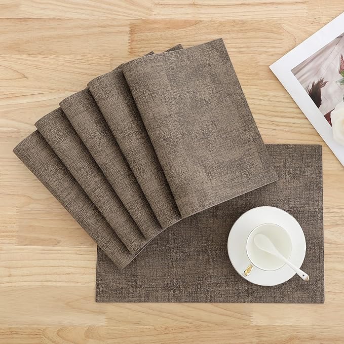 Homaxy Faux Leather Heat Resistant Placemats for Dining Table Set of 12, Waterproof Wipeable Washable PU Table Mats, Easy to Clean Anti-Slip Place Mats, 11.8" x 17", Dark Brown