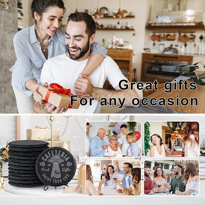 60 PCS Slate Coasters Bulk, MAPRIAL 4 Inch 30PCS Black Round, 30PCS Hexagon Stone Coasters for Laser Engraving, Handmade Drink Coaster Engravable Blanks Material for Engraver, Crafts, Gifts