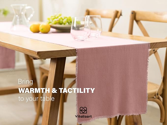Vitalizart Pink Table Runner 14 x 120 Inches Long Slub Texture Cotton Linen Table Runner for Rustic Home Decorations Dining Room Wedding Decor Reception Bridal Shower Thanksgiving Christmas