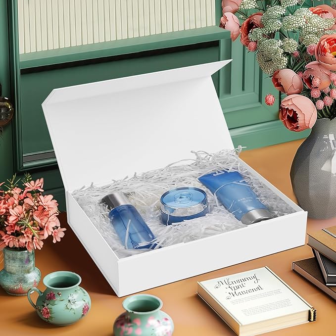 MOZRRO Gift Box 11.5 x 8.2 x 2.3 In Gift Boxes for Presents Magnetic Closure, Gift Boxes with Lids for Presents Birthday Luxury Jewelry T-shirts Gloves Scarves Books Clothes Gift Wrap - White