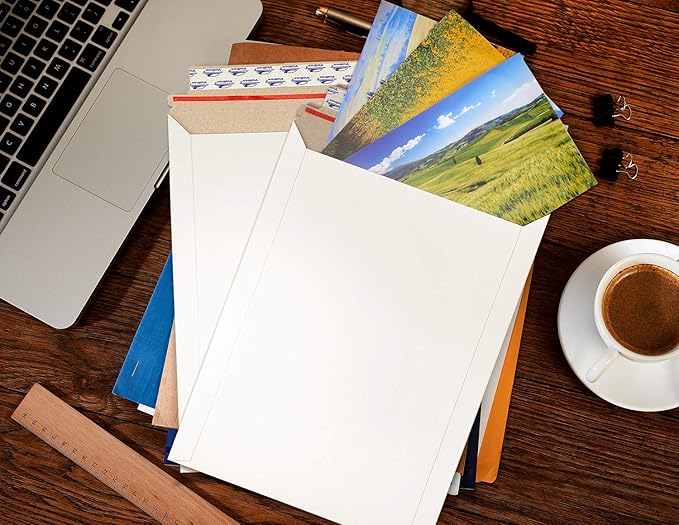 ValBox 9x11.5 Self Seal Photo Document Mailers 25 Pack Stay Flat White Cardboard Envelopes, 9.25 x 11.75 Inches