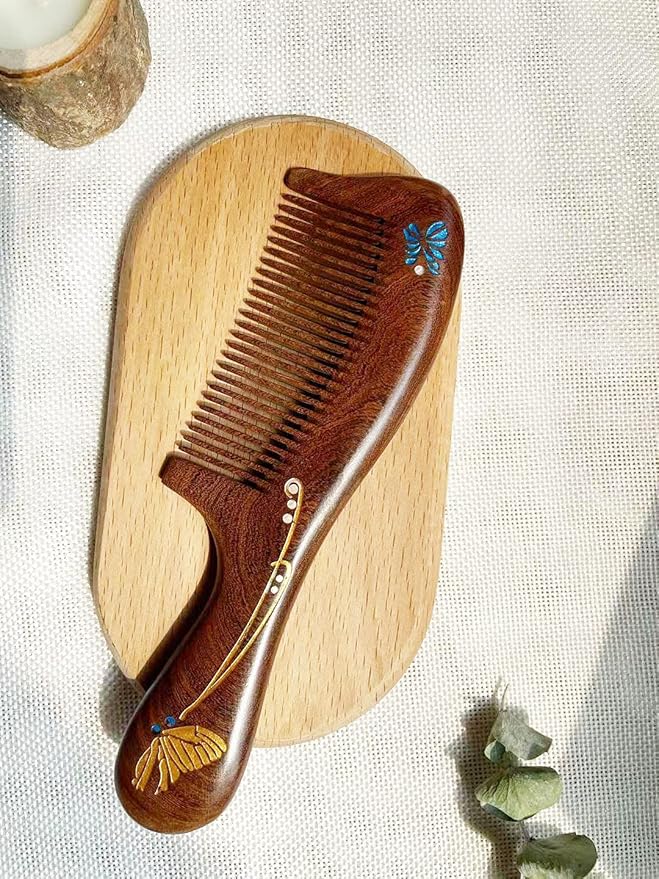 Wooden Comb, Natural Handmade Comb, Fine Teeth Sandalwood Comb for Wavy,Thick,Thin,hair, Straight hair, No Static No Snag Reduce Tangle Combs for Men Women Kids,Wooden Hair Comb with Handle