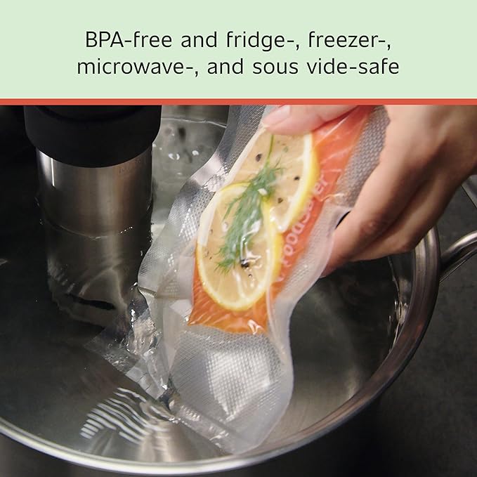 FoodSaver Custom Fit Airtight Food Storage and Sous Vide Vacuum Sealer Bags, 8 x 20', Perfect for Meal Prep and Sous Vide Cooking (Pack of 12)