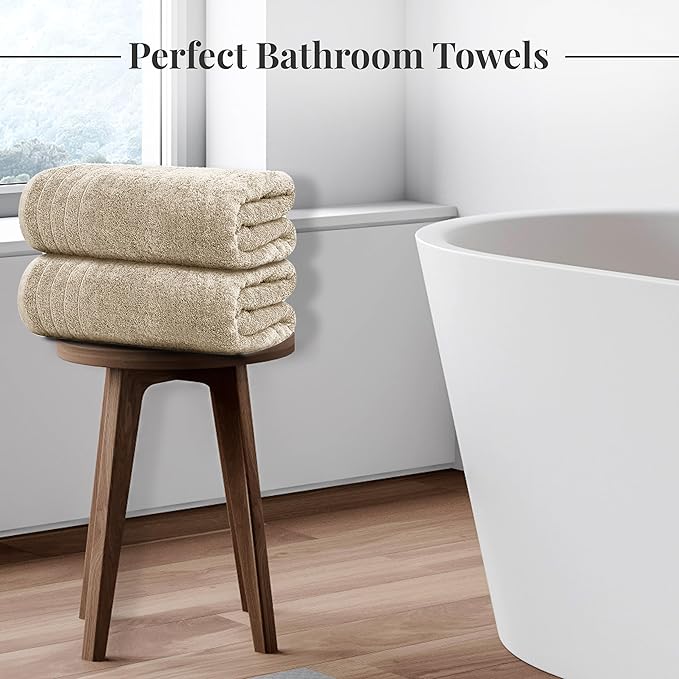 Tens Towels Pack of 4 Extra Large Bath Towels 30 x 60 Inches, 100% Cotton, Larger & Lighter Weight, Quicker to Dry, Super Soft and Absorbent, Perfect for Bathroom, Beige