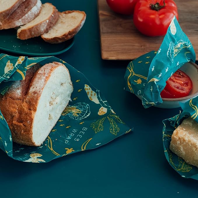 Bee's Wrap Beeswax Wraps for Food - Cut to Size 14x52" Wax Paper Roll - Made in USA Reusable Waxed Paper & Bowl Covers - Organic & Eco-Friendly Alternative to Aluminum Foil & Plastic Wrap, Ocean