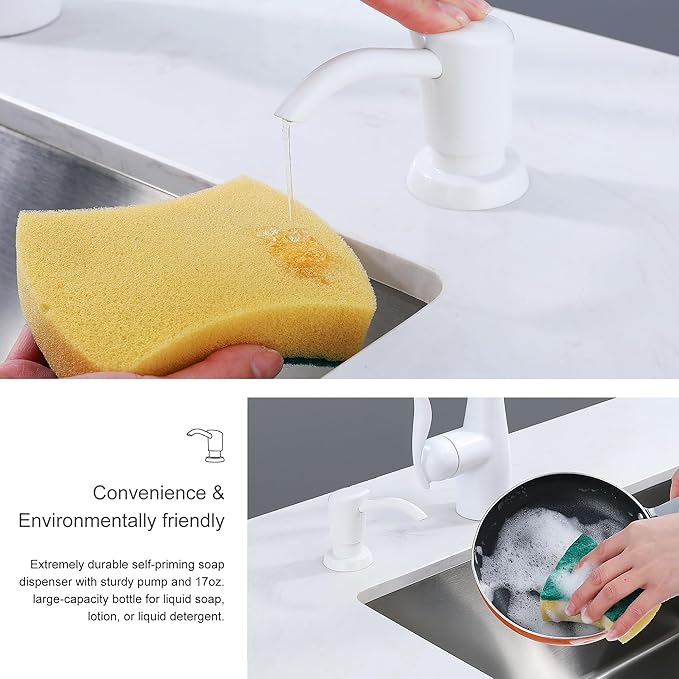 GAGALIFE Soap Dispenser for Kitchen Sink, Kitchen Sink Soap Dispenser with 17 Ounce Large Pet Soap Bottle, in Sink Soap Dispenser Refill from The Top, White
