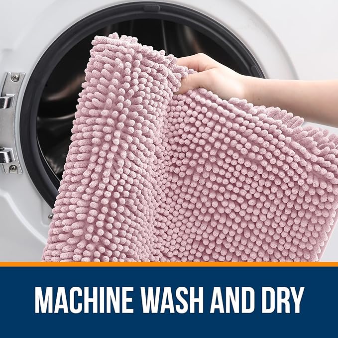 OLANLY Bathroom Rugs 70x24, Extra Soft Absorbent Chenille Bath Rugs, Rubber Backing Quick Dry, Machine Washable Bath Mats for Bathroom Floor, Tub and Shower, Home Decor Accessories, Dusty Rose