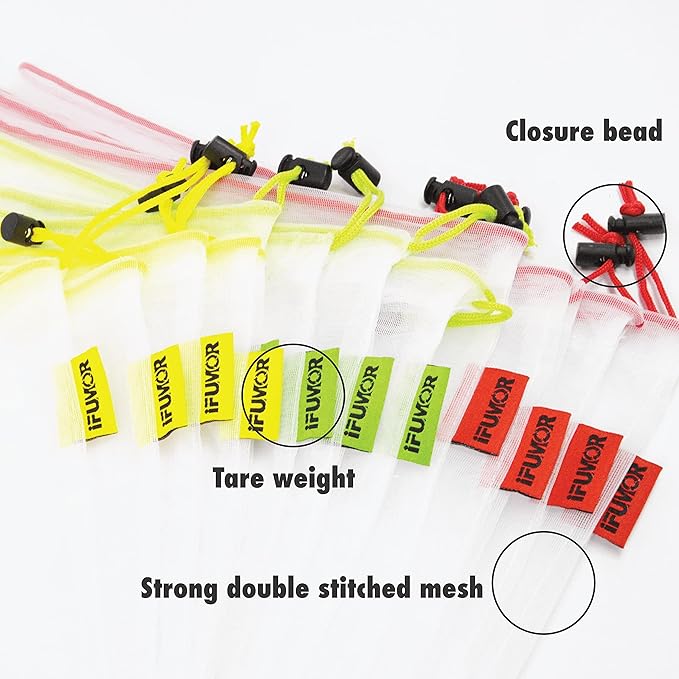 9 Pack Eco Friendly Reusable Mesh Produce Bags Washable Durable Drawstring with Colorful Tare Weight Tags Grocery Storage Vegetable Bags 3 Sizes