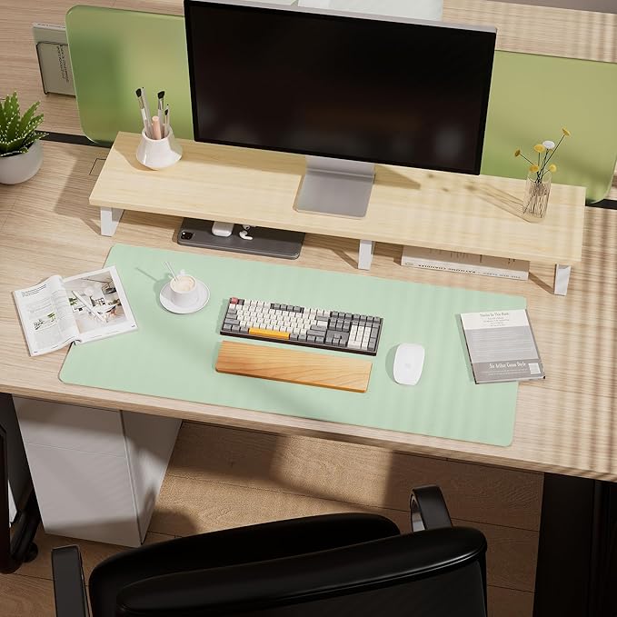 Aothia Double-Sided Desk Pad - 35.4" x 15.7" Leather Desk Mat with Eco Cork Protector, Large Mouse Pad, Waterproof Desk Blotter for Office/Home (Aqua)