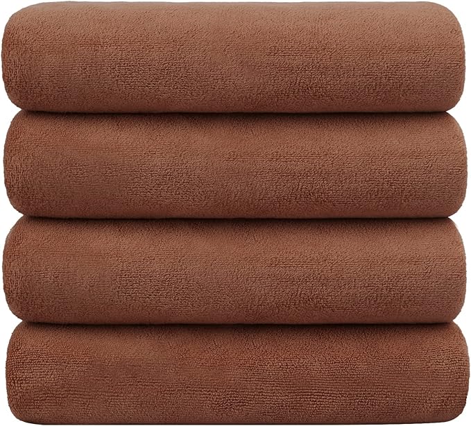 JML Microfiber Bath Towels, Bath Towel 4 Pack 30" x 60", Oversized, Soft, Super Absorbent and Fast Drying Bathroom Towel Set for Sport, Fitness, Yoga (Brown)
