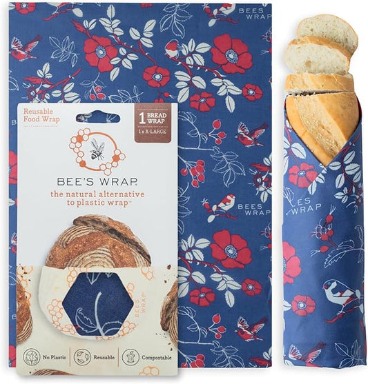 Bee's Wrap Beeswax Wraps for Food - Bread Wrap - Made in USA Reusable Bread Storage Bags - Organic & Eco-Friendly Alternative to Aluminum Foil, Sourdough Bags & Plastic Wrap, Botanical