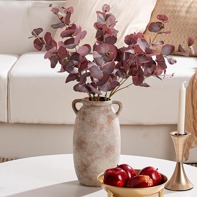 Ceramic Flower Vase 12 inch Farmhouse Rustic Vase Decorative Pottery Terracotta Tall Vases for Home Decor Table Mantle Fireplace Living Room Bathroom Wedding Centerpiece (Large-Terracota)