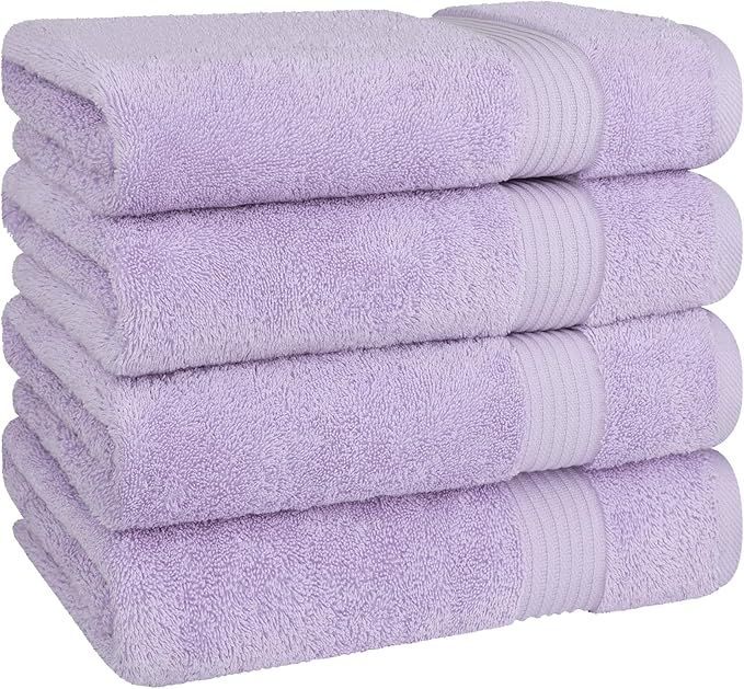 Cotton Paradise 4 Piece Turkish Bath Towels for Bathroom, 100% Cotton Extra Large Soft Plush Towels Bathroom Set, Lilac