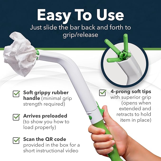 Toilet Aids for Wiping – 14.5” Wipe Assist for Toileting for All People with Range of Motion Limitations – Toilet Wiper Reacher Aid/Toilet Paper Extender for Holding Tissue & Personal Hygiene Products