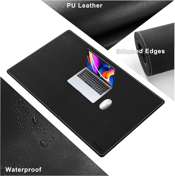 CENNBIE Leather Desk Mat Large, 43.6" x 23.6" Desk Pad Blotter Protector, Extended Non-Slip Mouse Pad, Waterproof PU Leather Large Mouse pad for Desk Office and Home (Black)